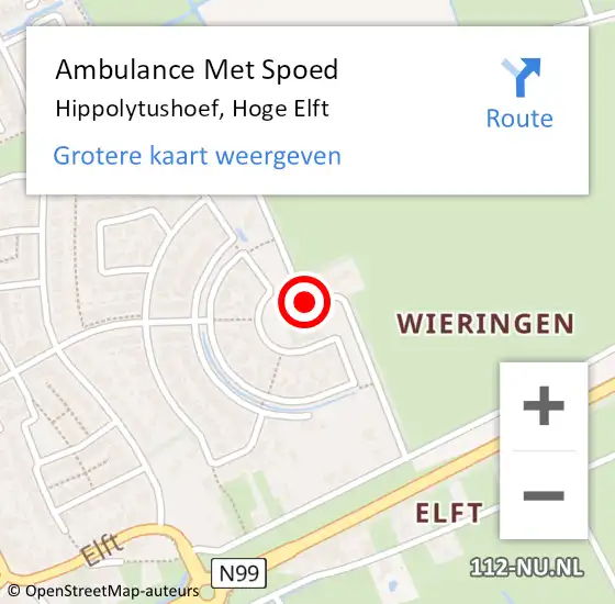 Locatie op kaart van de 112 melding: Ambulance Met Spoed Naar Hippolytushoef, Hoge Elft op 16 januari 2016 16:13