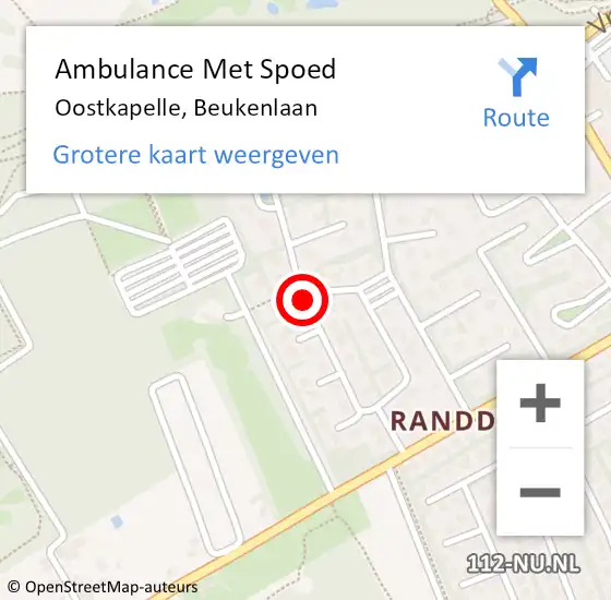 Locatie op kaart van de 112 melding: Ambulance Met Spoed Naar Oostkapelle, Beukenlaan op 16 januari 2016 16:31