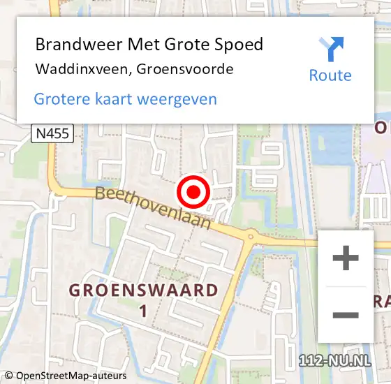 Locatie op kaart van de 112 melding: Brandweer Met Grote Spoed Naar Waddinxveen, Groensvoorde op 16 januari 2016 16:41