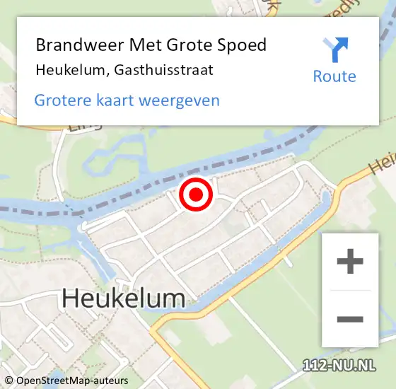 Locatie op kaart van de 112 melding: Brandweer Met Grote Spoed Naar Heukelum, Gasthuisstraat op 16 januari 2016 17:28