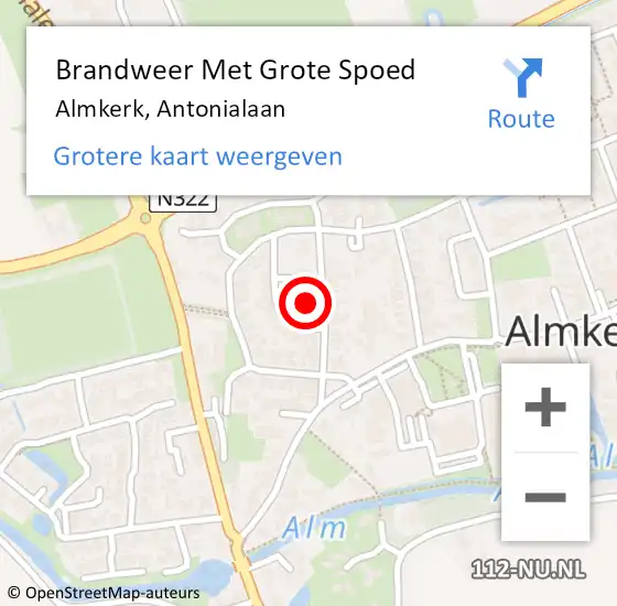 Locatie op kaart van de 112 melding: Brandweer Met Grote Spoed Naar Almkerk, Antonialaan op 16 januari 2016 17:43