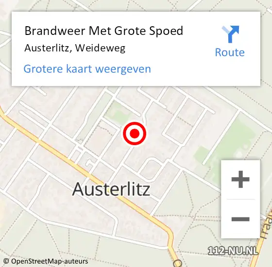 Locatie op kaart van de 112 melding: Brandweer Met Grote Spoed Naar Austerlitz, Weideweg op 16 januari 2016 18:27