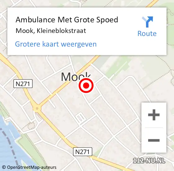 Locatie op kaart van de 112 melding: Ambulance Met Grote Spoed Naar Mook, Kleineblokstraat op 16 januari 2016 18:29