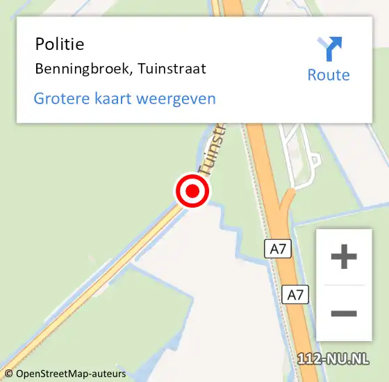Locatie op kaart van de 112 melding: Politie Benningbroek, Tuinstraat op 16 januari 2016 19:18