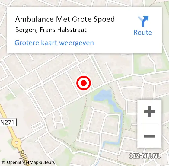 Locatie op kaart van de 112 melding: Ambulance Met Grote Spoed Naar Bergen, Frans Halsstraat op 16 januari 2016 20:18