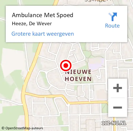 Locatie op kaart van de 112 melding: Ambulance Met Spoed Naar Heeze, De Wever op 16 januari 2016 22:29