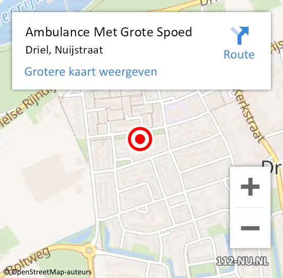 Locatie op kaart van de 112 melding: Ambulance Met Grote Spoed Naar Driel, Nuijstraat op 16 januari 2016 22:42