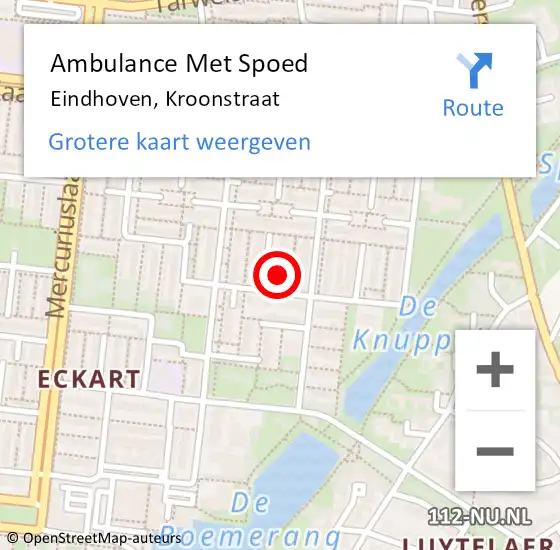 Locatie op kaart van de 112 melding: Ambulance Met Spoed Naar Eindhoven, Kroonstraat op 16 januari 2016 22:58