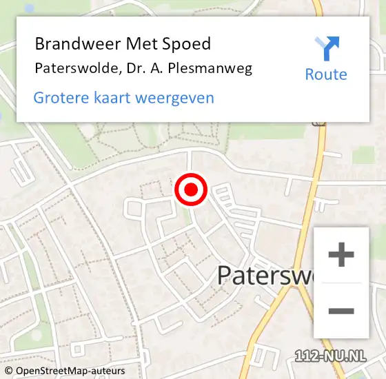 Locatie op kaart van de 112 melding: Brandweer Met Spoed Naar Paterswolde, Dr. A. Plesmanweg op 16 januari 2016 23:14