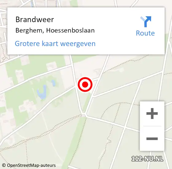 Locatie op kaart van de 112 melding: Brandweer Berghem, Hoessenboslaan op 17 januari 2016 01:17