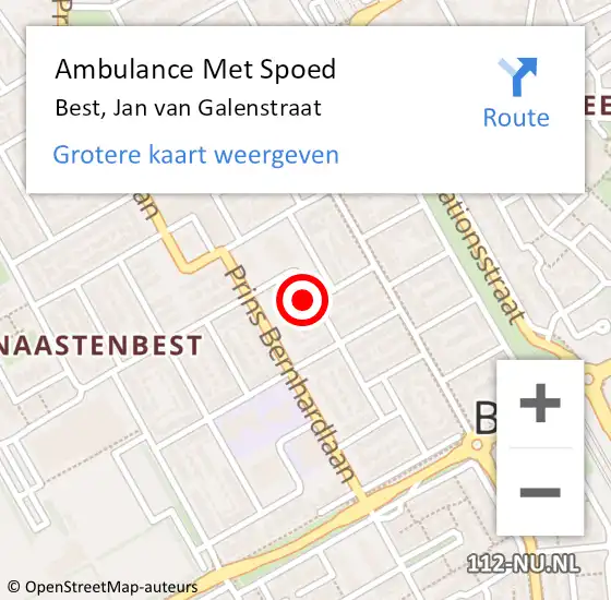 Locatie op kaart van de 112 melding: Ambulance Met Spoed Naar Best, Jan van Galenstraat op 17 januari 2016 02:41