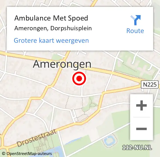 Locatie op kaart van de 112 melding: Ambulance Met Spoed Naar Amerongen, Dorpshuisplein op 17 januari 2016 04:43