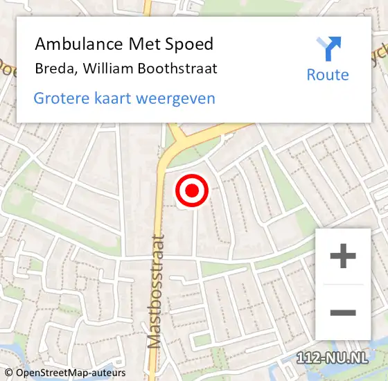 Locatie op kaart van de 112 melding: Ambulance Met Spoed Naar Breda, William Boothstraat op 17 januari 2016 06:04