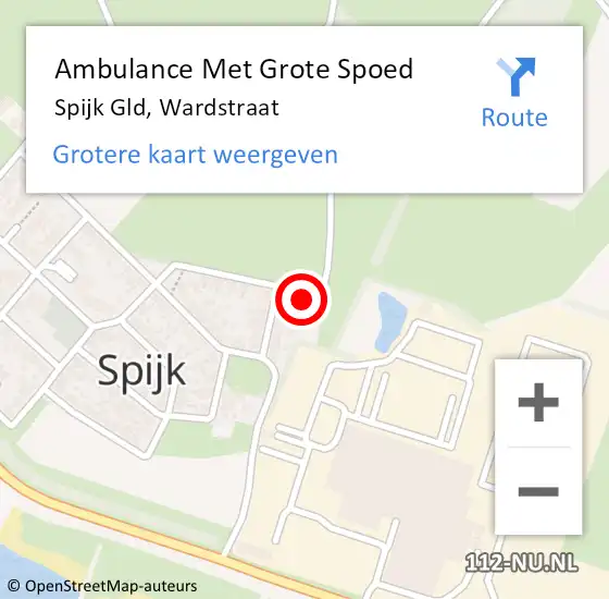 Locatie op kaart van de 112 melding: Ambulance Met Grote Spoed Naar Spijk Gld, Wardstraat op 17 januari 2016 06:59