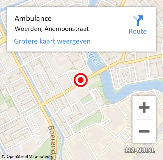 Locatie op kaart van de 112 melding: Ambulance Woerden, Anemoonstraat op 17 januari 2016 10:53