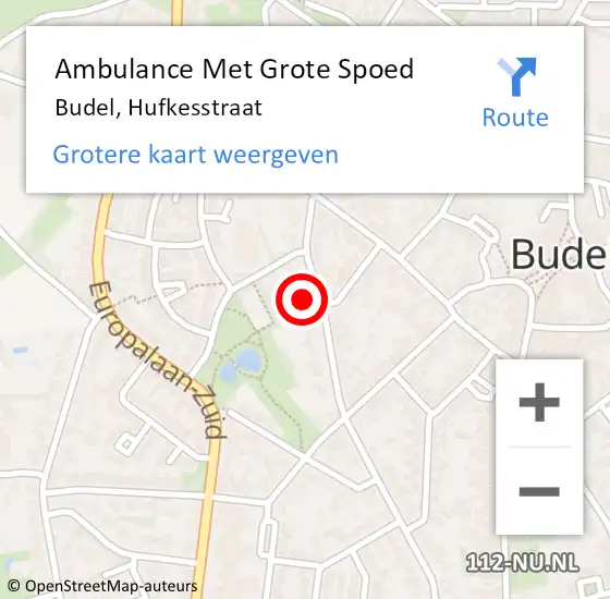 Locatie op kaart van de 112 melding: Ambulance Met Grote Spoed Naar Budel, Hufkesstraat op 17 januari 2016 11:24