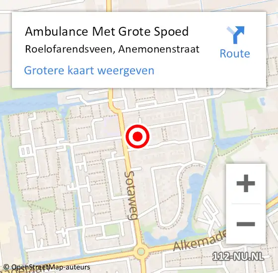 Locatie op kaart van de 112 melding: Ambulance Met Grote Spoed Naar Roelofarendsveen, Anemonenstraat op 17 januari 2016 12:49
