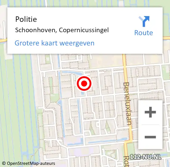 Locatie op kaart van de 112 melding: Politie Schoonhoven, Copernicussingel op 17 januari 2016 13:05