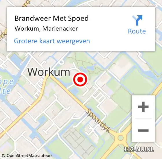 Locatie op kaart van de 112 melding: Brandweer Met Spoed Naar Workum, Marienacker op 17 januari 2016 14:31