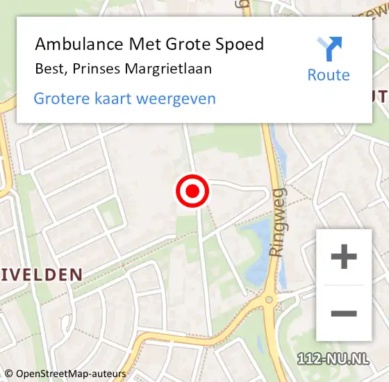 Locatie op kaart van de 112 melding: Ambulance Met Grote Spoed Naar Best, Prinses Margrietlaan op 17 januari 2016 15:05