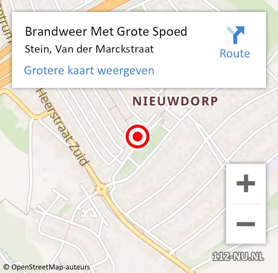 Locatie op kaart van de 112 melding: Brandweer Met Grote Spoed Naar Stein, Van der Marckstraat op 17 januari 2016 15:30