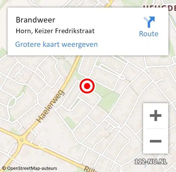 Locatie op kaart van de 112 melding: Brandweer Horn, Keizer Fredrikstraat op 17 januari 2016 15:45