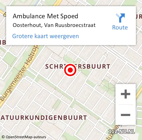 Locatie op kaart van de 112 melding: Ambulance Met Spoed Naar Oosterhout, Van Ruusbroecstraat op 17 januari 2016 18:10