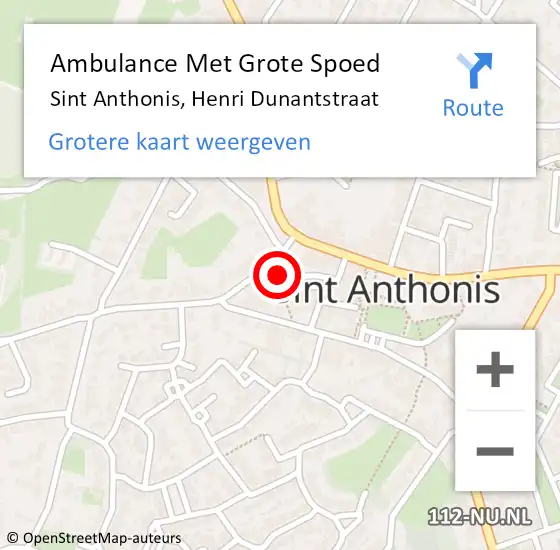 Locatie op kaart van de 112 melding: Ambulance Met Grote Spoed Naar Sint Anthonis, Henri Dunantstraat op 17 januari 2016 19:51