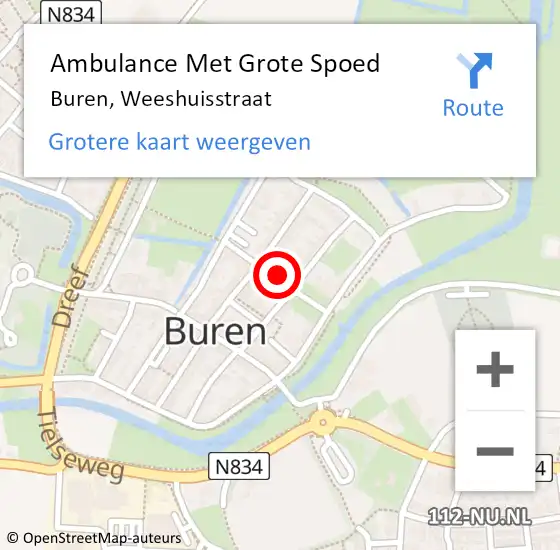 Locatie op kaart van de 112 melding: Ambulance Met Grote Spoed Naar Buren, Weeshuisstraat op 17 januari 2016 22:25