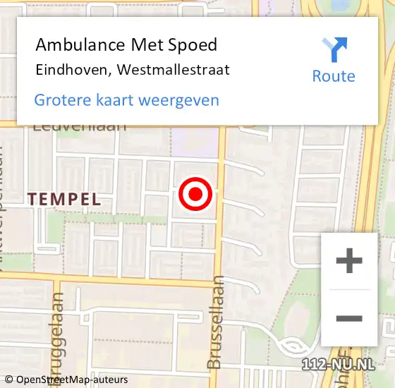 Locatie op kaart van de 112 melding: Ambulance Met Spoed Naar Eindhoven, Westmallestraat op 17 januari 2016 23:20