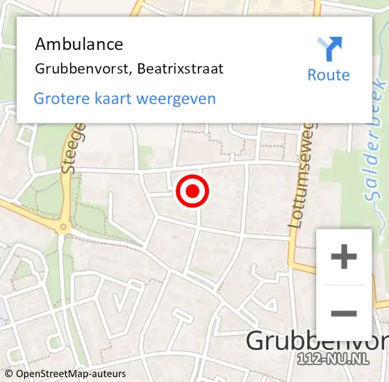 Locatie op kaart van de 112 melding: Ambulance Grubbenvorst, Beatrixstraat op 3 december 2013 14:43