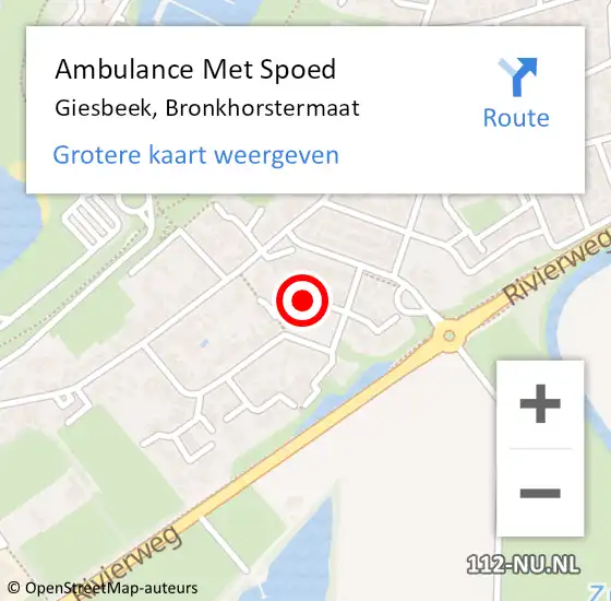 Locatie op kaart van de 112 melding: Ambulance Met Spoed Naar Giesbeek, Bronkhorstermaat op 18 januari 2016 00:22