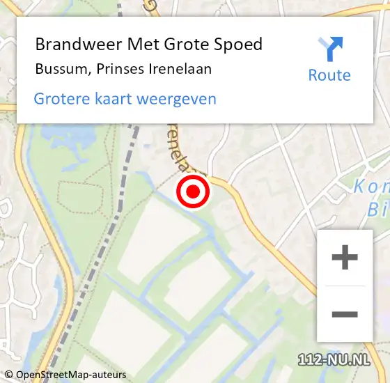 Locatie op kaart van de 112 melding: Brandweer Met Grote Spoed Naar Bussum, Prinses Irenelaan op 18 januari 2016 07:46