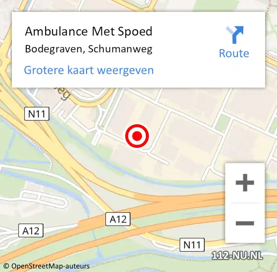 Locatie op kaart van de 112 melding: Ambulance Met Spoed Naar Bodegraven, Schumanweg op 18 januari 2016 08:06