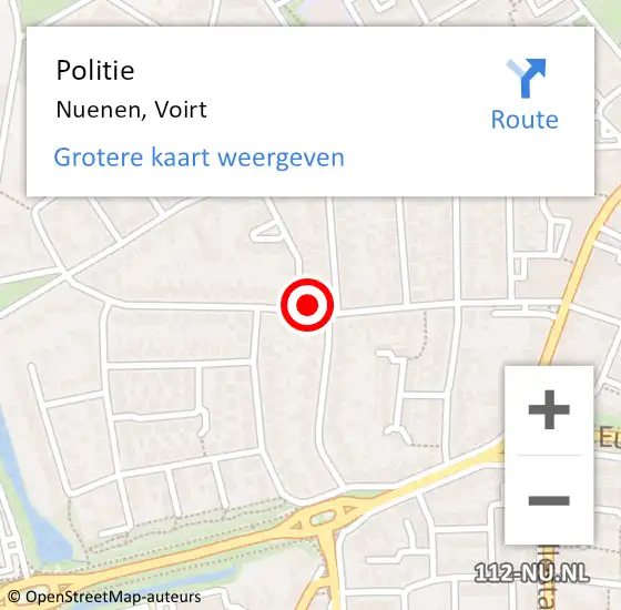 Locatie op kaart van de 112 melding: Politie Nuenen, Voirt op 18 januari 2016 08:49