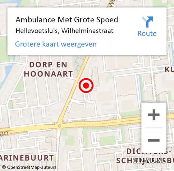 Locatie op kaart van de 112 melding: Ambulance Met Grote Spoed Naar Hellevoetsluis, Wilhelminastraat op 18 januari 2016 08:53