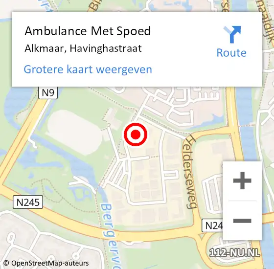 Locatie op kaart van de 112 melding: Ambulance Met Spoed Naar Alkmaar, Havinghastraat op 18 januari 2016 09:15