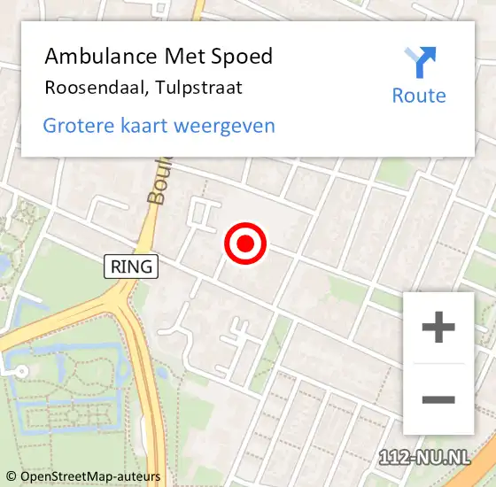 Locatie op kaart van de 112 melding: Ambulance Met Spoed Naar Roosendaal, Tulpstraat op 18 januari 2016 09:28