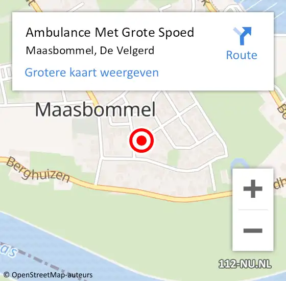 Locatie op kaart van de 112 melding: Ambulance Met Grote Spoed Naar Maasbommel, De Velgerd op 18 januari 2016 10:01