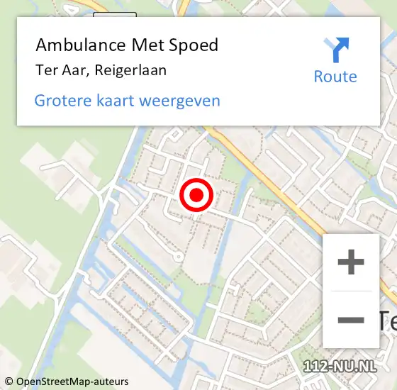 Locatie op kaart van de 112 melding: Ambulance Met Spoed Naar Ter Aar, Reigerlaan op 18 januari 2016 10:59