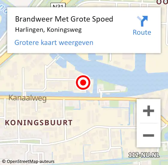 Locatie op kaart van de 112 melding: Brandweer Met Grote Spoed Naar Harlingen, Koningsweg op 18 januari 2016 11:05