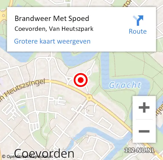 Locatie op kaart van de 112 melding: Brandweer Met Spoed Naar Coevorden, Van Heutszpark op 18 januari 2016 11:05
