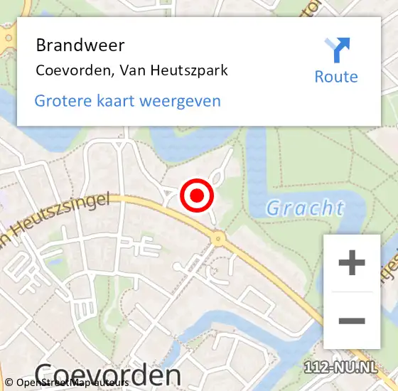 Locatie op kaart van de 112 melding: Brandweer Coevorden, Van Heutszpark op 18 januari 2016 11:06