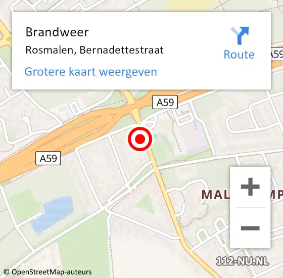 Locatie op kaart van de 112 melding: Brandweer Rosmalen, Bernadettestraat op 18 januari 2016 11:43