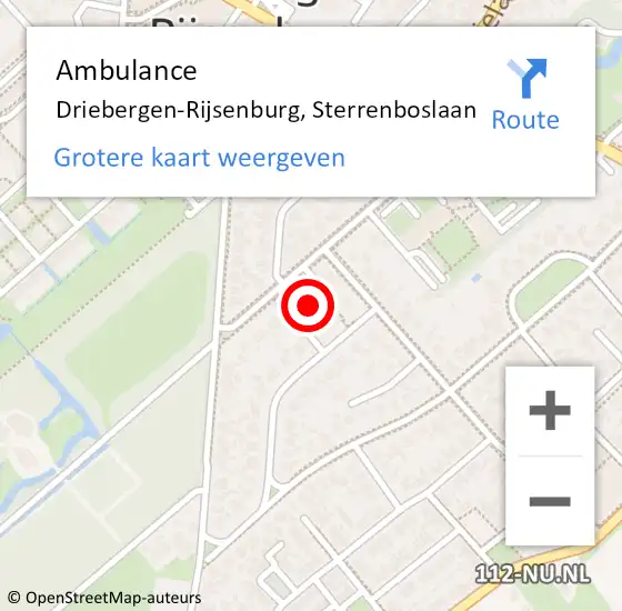 Locatie op kaart van de 112 melding: Ambulance Driebergen-Rijsenburg, Sterrenboslaan op 18 januari 2016 12:49