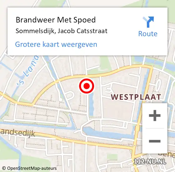 Locatie op kaart van de 112 melding: Brandweer Met Spoed Naar Sommelsdijk, Jacob Catsstraat op 18 januari 2016 13:28