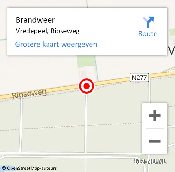 Locatie op kaart van de 112 melding: Brandweer Vredepeel, Ripseweg op 18 januari 2016 15:13