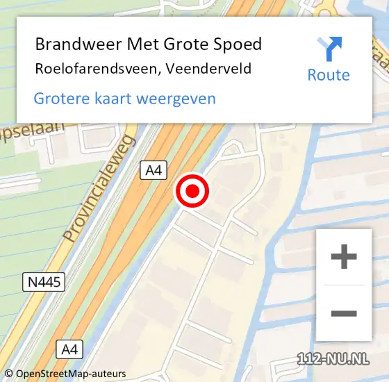 Locatie op kaart van de 112 melding: Brandweer Met Grote Spoed Naar Roelofarendsveen, Veenderveld op 18 januari 2016 17:15