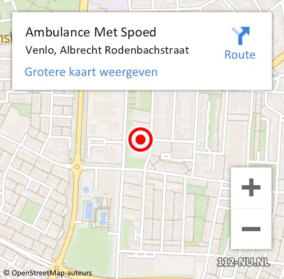 Locatie op kaart van de 112 melding: Ambulance Met Spoed Naar Venlo, Albrecht Rodenbachstraat op 18 januari 2016 18:07