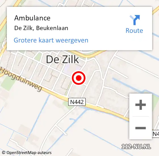 Locatie op kaart van de 112 melding: Ambulance De Zilk, Beukenlaan op 14 september 2013 19:04